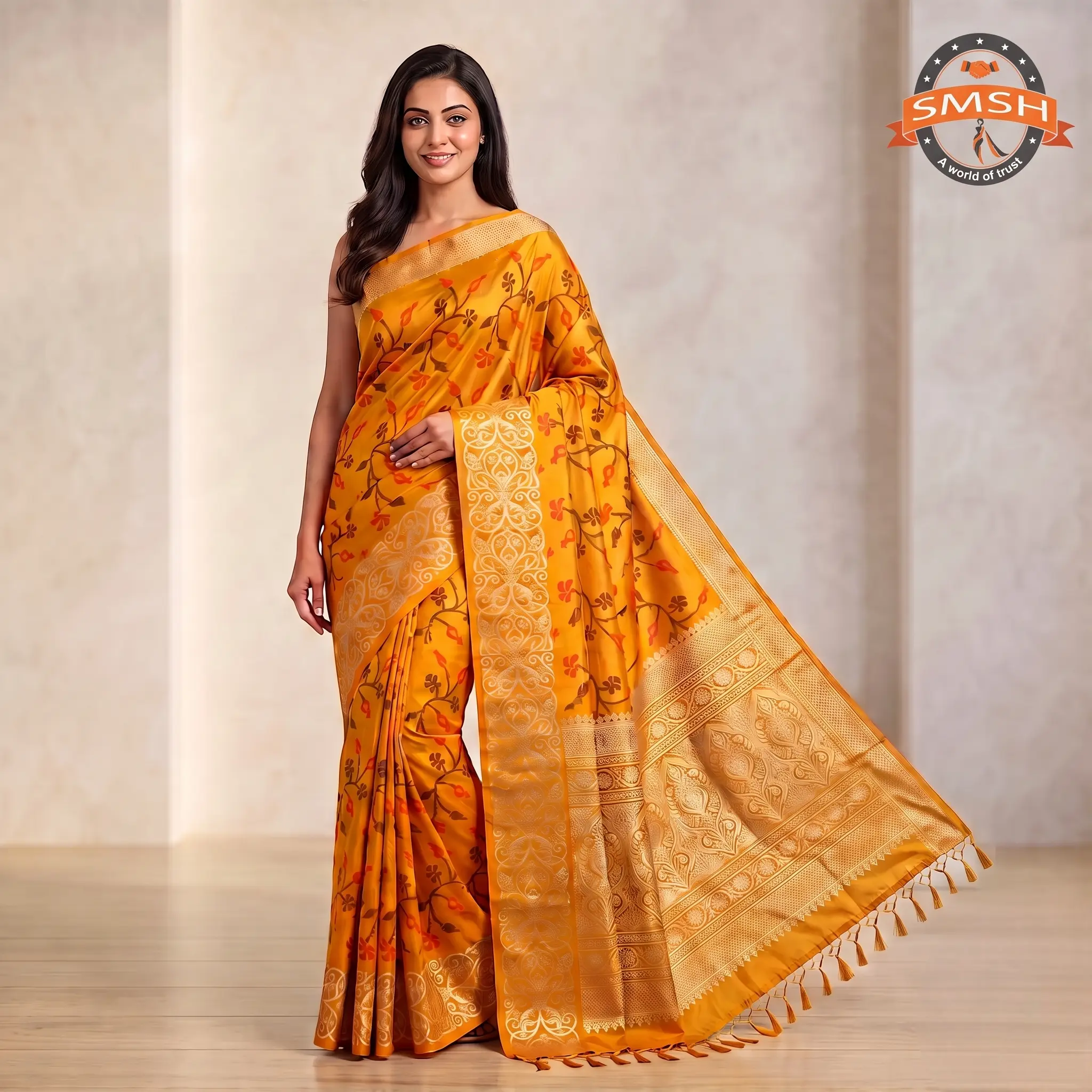 Yellow Fancy Ikat Brocade Silk Saree